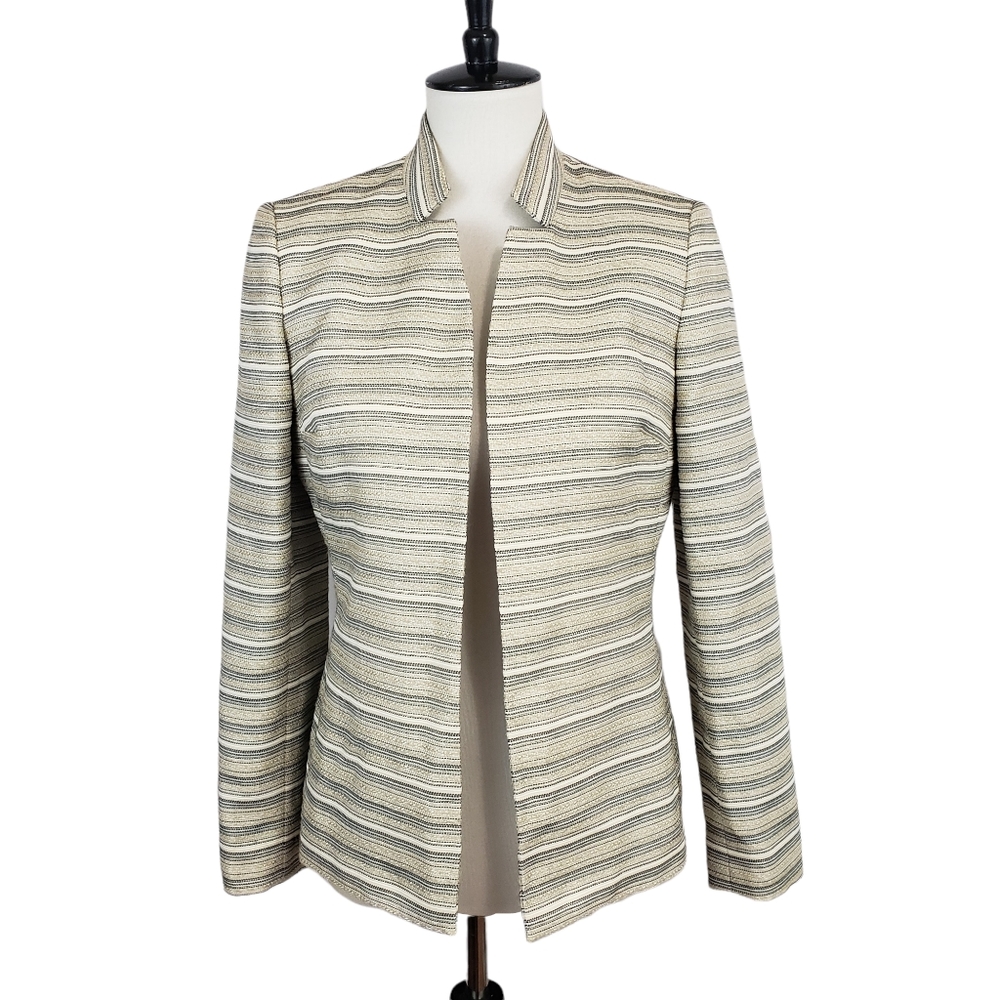 Kasper Cream Striped Open Blazer/ Jacket Size 4